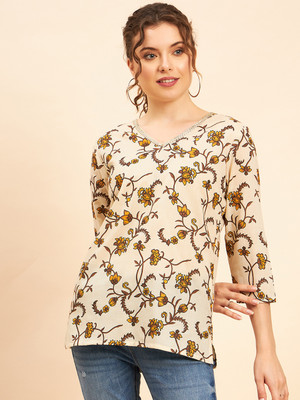 Neesh Women Printed Straight Kurta(Beige)
