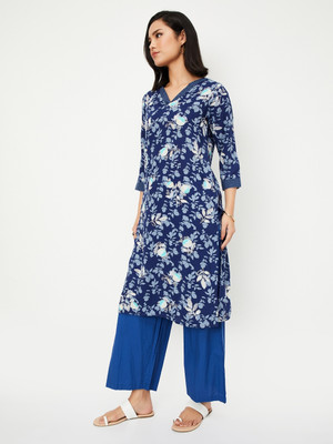 MAX Women Printed A-line Kurta(Blue)