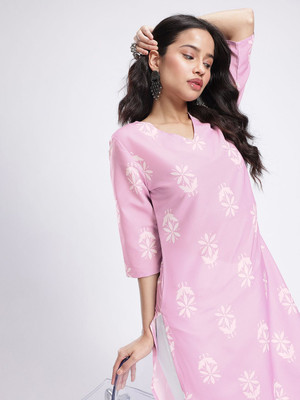 Anouk Rustic Women Printed Straight Kurta(Pink)