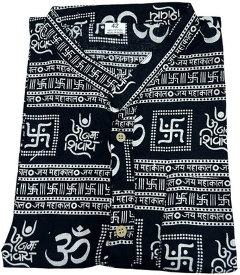 Heer Vista Men Printed Straight Kurta(Black)