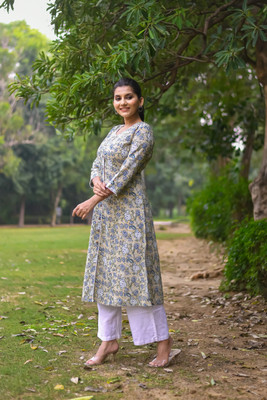 Vivika Women Printed A-line Kurta(Beige)