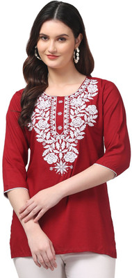 AK Creation Women Embroidered Asymmetric Kurta(Black)