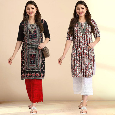 1 Stop Fashion Women Printed Straight Kurta(Multicolor)