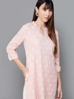 Melange by Lifestyle Women Printed A-line Kurta(Pink)