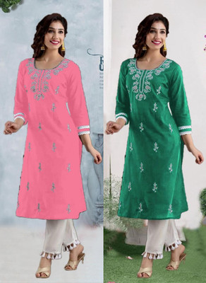 SISTO Women Chikan Embroidery A-line Kurta(Multicolor)