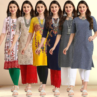 EthnicBasket Women Printed, Floral Print Straight Kurta(Multicolor)