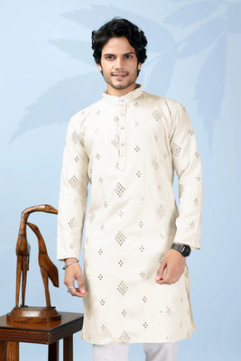 shreeram Men Embroidered Straight Kurta(White)