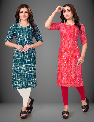 RANGRASIYA CORPORATION Women Printed Straight Kurta(Pink)