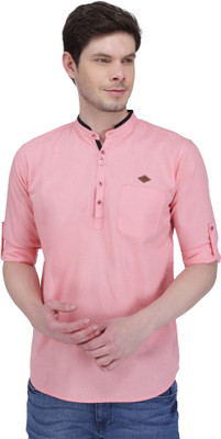 KUONS AVENUE Men Solid Straight Kurta(Pink)