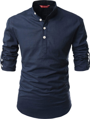 Yugnik Men Solid A-line Kurta(Blue)