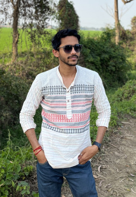tant ghar Men Printed Straight Kurta(White)