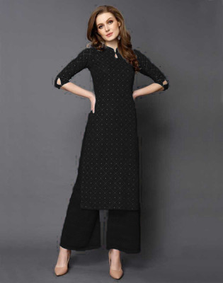 RA CREATION Women Block Print Straight Kurta(Black)