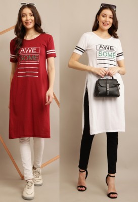 raushiongarment Women Printed A-line Kurta(Maroon)