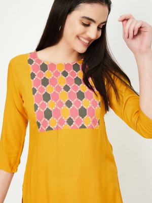 MAX Women Printed Straight Kurta(Yellow)