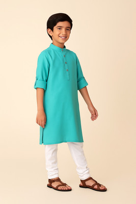 Kantha loom Boys Solid A-line Kurta(Light Blue)