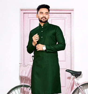 tammu designer Men Solid A-line Kurta(Dark Green)