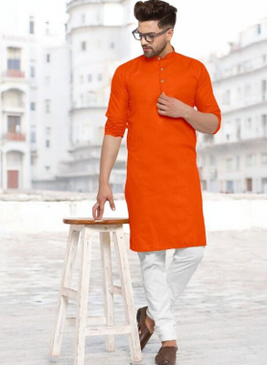 Krisha trend Men Solid Straight Kurta(Orange)