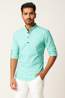 CROWNTAIL Men Solid Straight Kurta(Light Green)