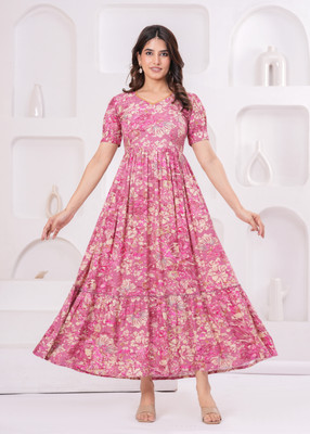 SHANSH Women A-line Pink Ankle Length Dress