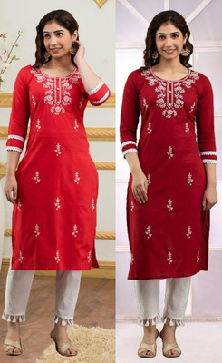 vikshi Women Embroidered Straight Kurta(Multicolor)