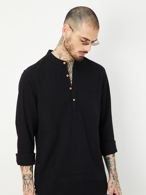 MAX Men Embroidered A-line Kurta(Black)
