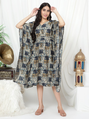 Anmi Printed Women Kaftan Kurta(Grey)