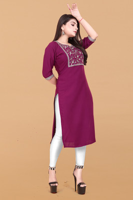 HARISH TEXTILE Women Embroidered A-line Kurta(Purple)