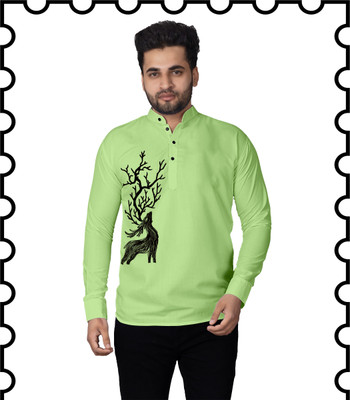 Kavyangle Creation Men Animal Print Straight Kurta(Light Green)