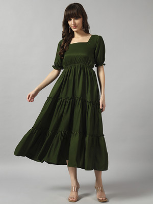 Raiyani Enterprise Women Fit and Flare Light Green Maxi/Full Length Dress