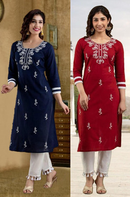 SISTO Women Chikan Embroidery A-line Kurta(Multicolor)