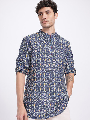 Anouk Rustic Men Printed Straight Kurta(Blue)