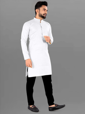 ART CURTAIN Men Solid Straight Kurta(White)