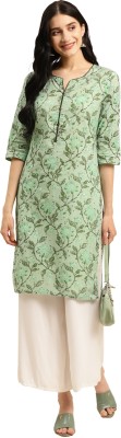 Rangita Women Printed Straight Kurta(Green)