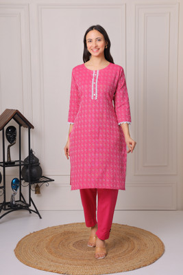 Maanak Women Printed Straight Kurta(Pink)