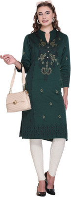 Rosary Women Printed Straight Kurta(Green)