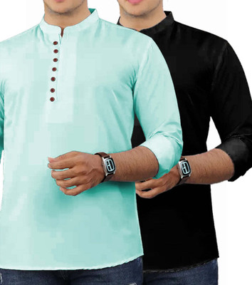 VIMASUTI Men Solid Straight Kurta(Silver)