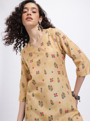 Anouk Rustic Women Printed Straight Kurta(Beige)