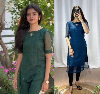 ak fashion mall Women Embroidered Ethnic Dress Kurta(Green)