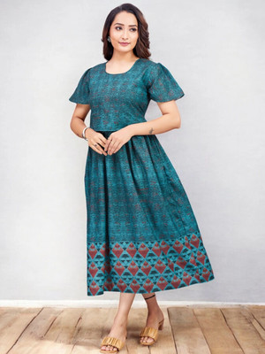 RITIJYA Women Printed A-line Kurta(Dark Green)