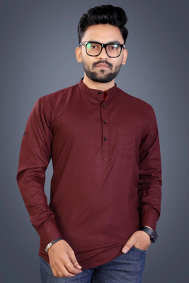 SPOQUE Men Solid Straight Kurta(Maroon)