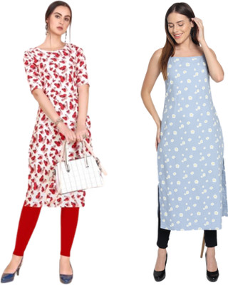 KALLAXI Women Printed Straight Kurta(Multicolor)