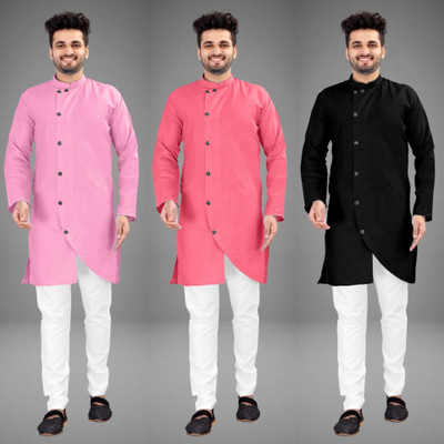 DIAMOND CLUSTER Men Self Design Trail Cut Kurta(Multicolor)