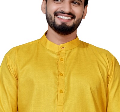 MERAKHICLOTHING Men Solid A-line Kurta(Yellow)