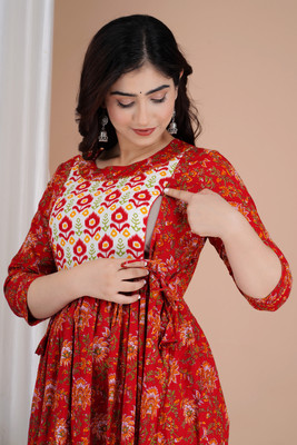 Fashion4Word Women Printed Anarkali Kurta(Maroon)