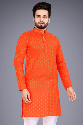 SPOQUE Men Printed Straight Kurta(Orange)