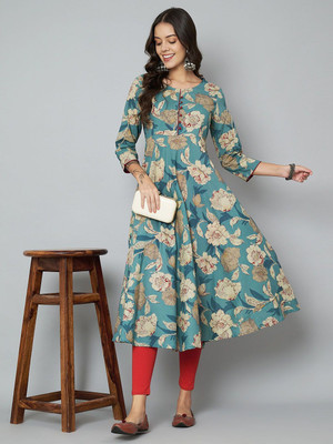 all about you Women Printed A-line Kurta(Green)