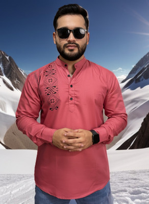 SHAJARA Men Printed Straight Kurta(Pink)
