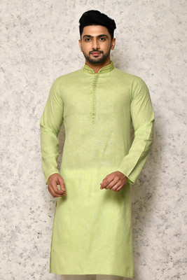 RANAK Men Embroidered, Solid Straight Kurta(Green)
