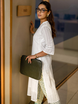 LIBAS Women Printed Straight Kurta(White)