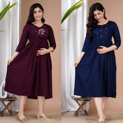 TRY ME Women Embroidered Anarkali Kurta(Maroon, Blue)